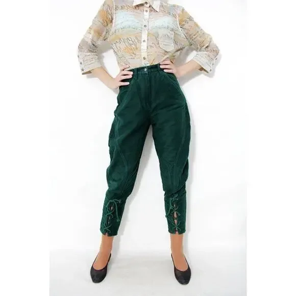 VTG 80s Benetton Barrel Leg High Rise Tapered Leg Corset Tie Jeans 25 Italy 42